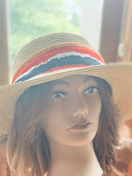 Nordstrom Straw Wide Brim Adjustable Hat With Red Black and Blue Band main image 9